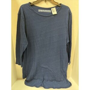 Conscious Denim Shirt Women's Medium Blue 3/4 Sleeve Top
